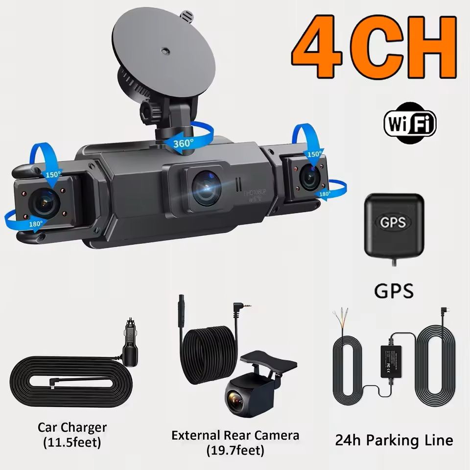 4CH GPS Dashcam Car Camera with WiFi and Night Vision
