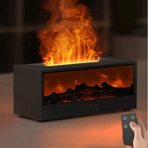 FlameMist USB Fireplace Humidifier Diffuser LED Flame Aroma Diffuser with Remote Control and Timer