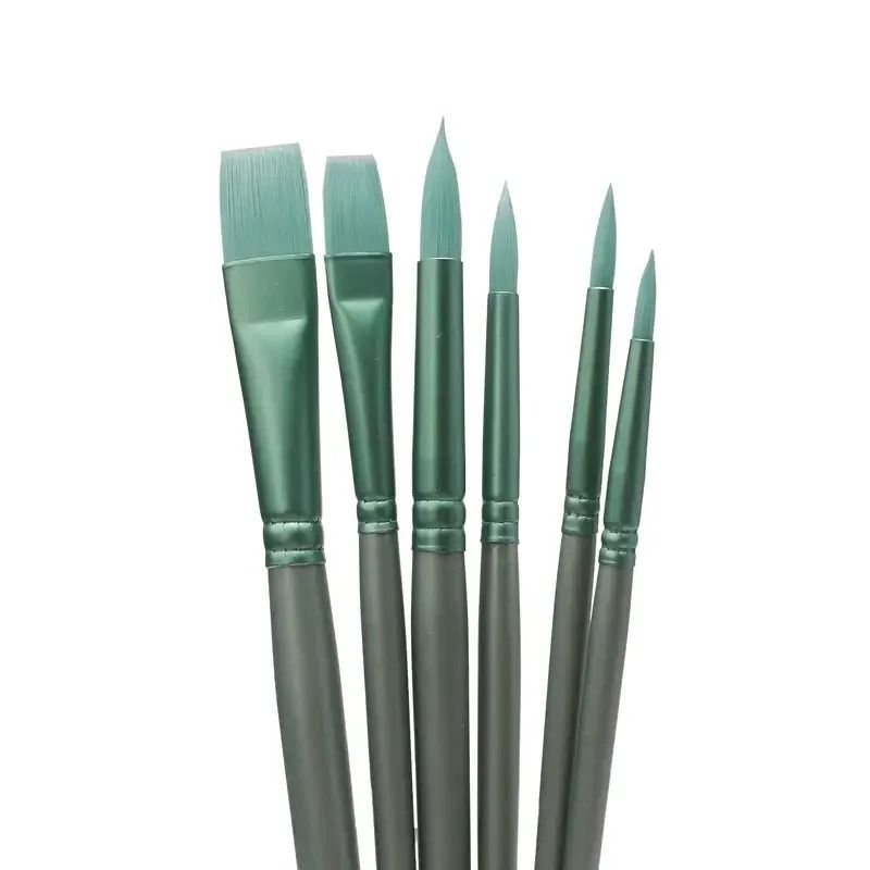 6-Piece Multi-Shape Artist Brush Set – Professional Nylon Hair Brushes for Watercolor, Acrylic, and Oil Painting