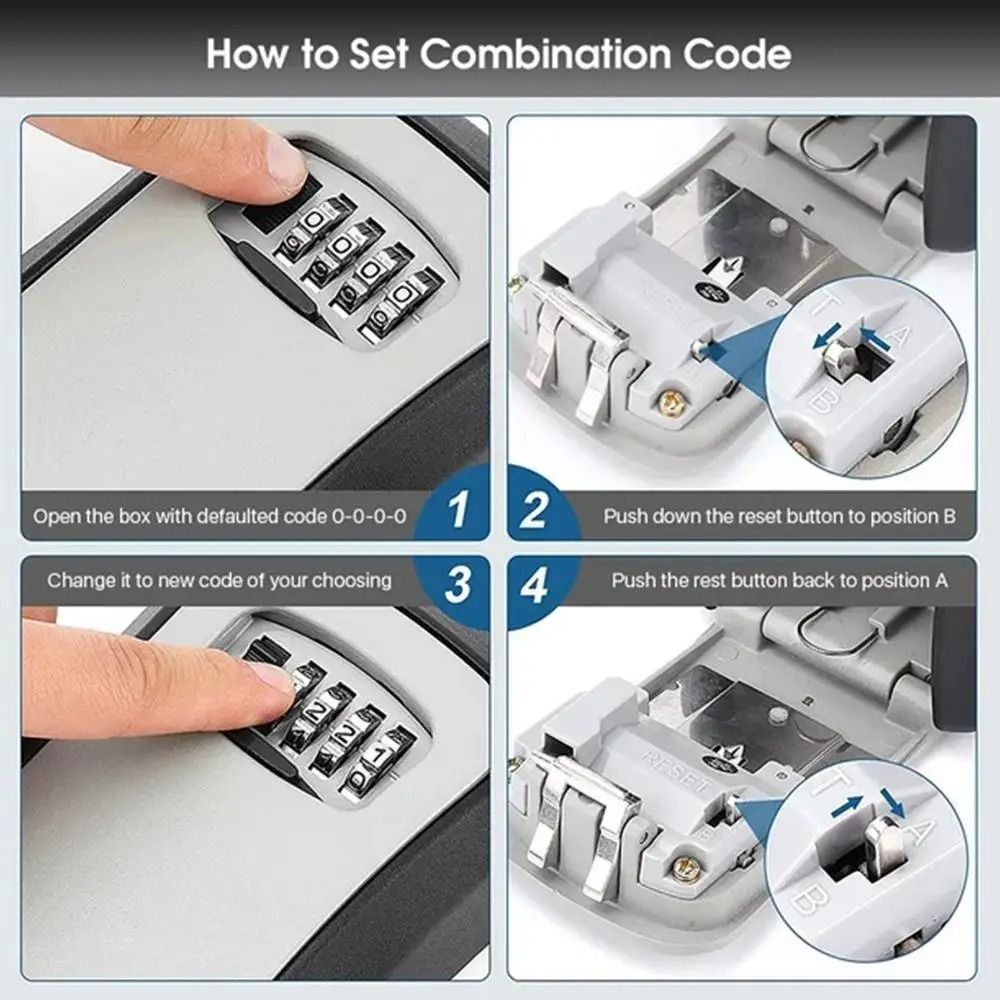Wall Mounted Key Lock Box 4 Digit Combination Security Key Safe