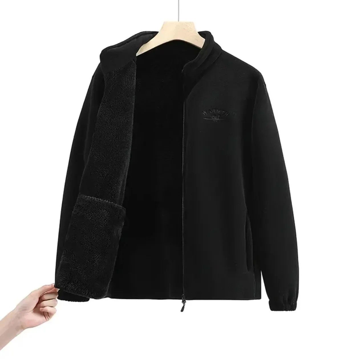 Winter Luxe Polar Fleece Letter Print Coat – Womens Loose Fit Wool-Liner Jacket