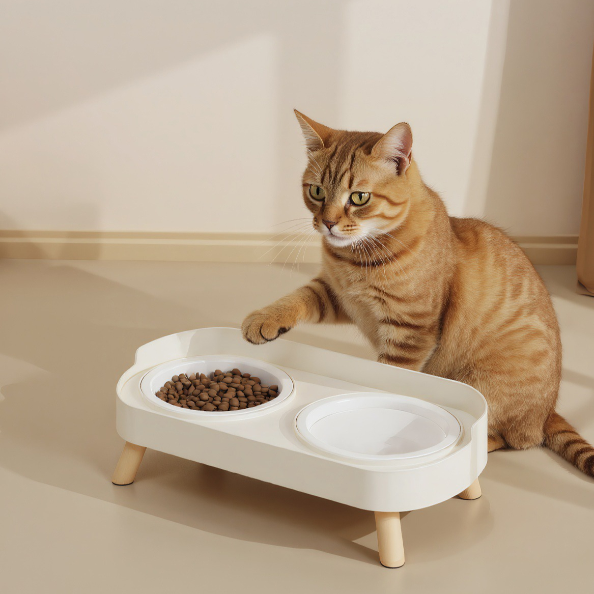 Double Pet Bowl No Spill Elevated Feeder with Stand Anti Slip Neck Support for Cats and Dogs