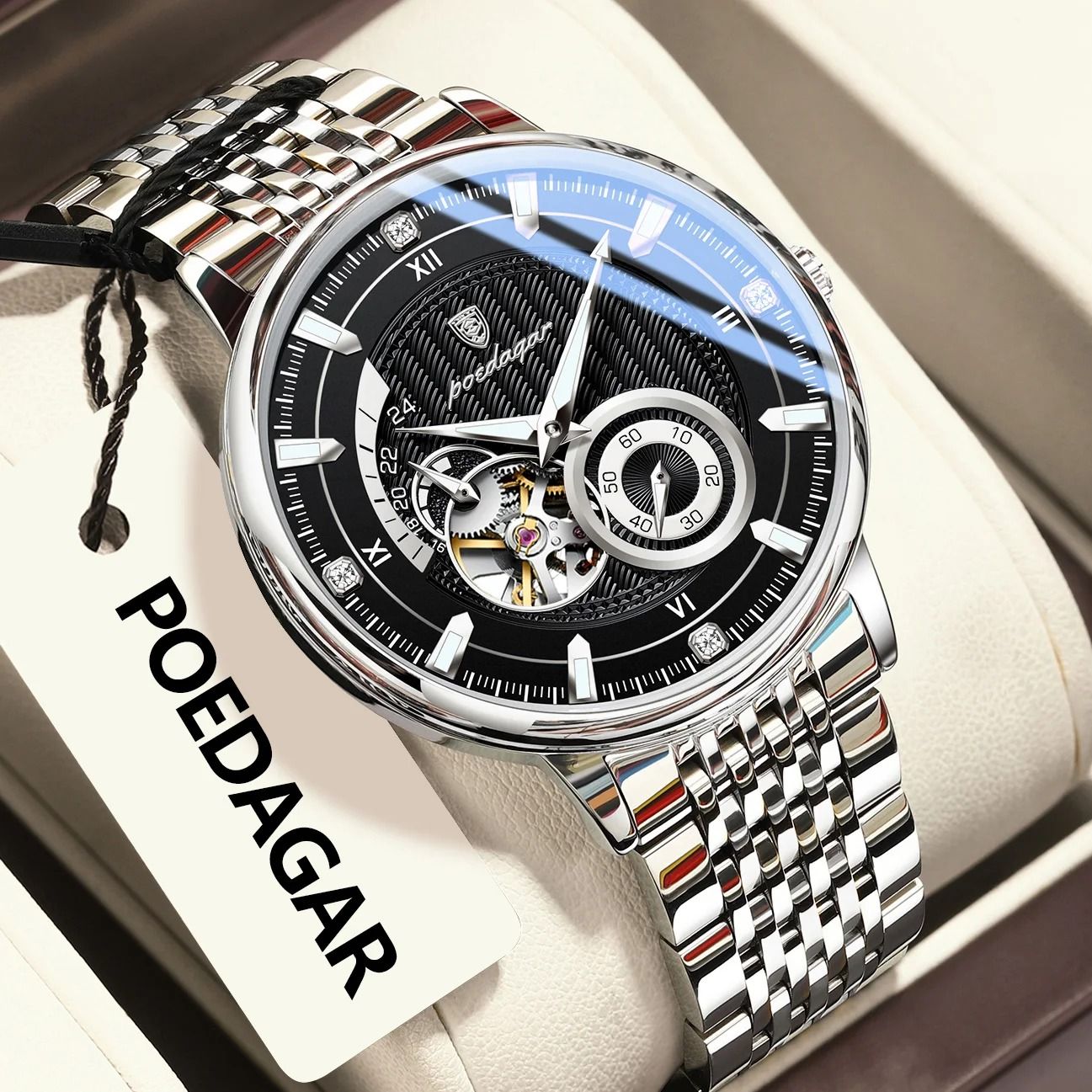 Hollow Tourbillon Mechanical Watch – Luxury Luminous Automatic Stainless Steel Timepiece