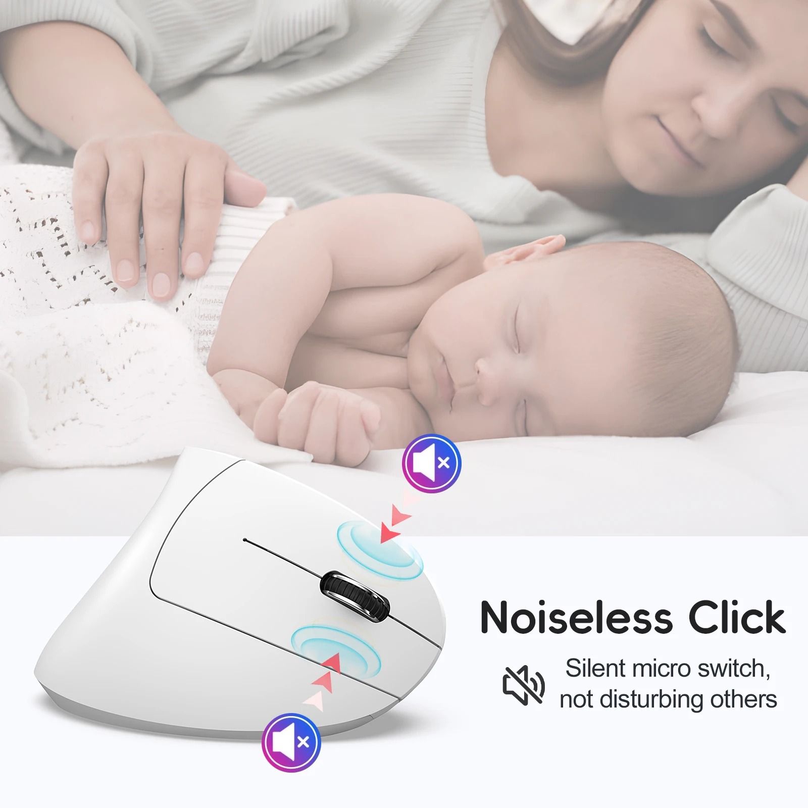 HXSJ T22 Ergonomic Vertical Mouse | Dual-Mode 2.4G & Bluetooth 5.1 Rechargeable 2400DPI Mouse