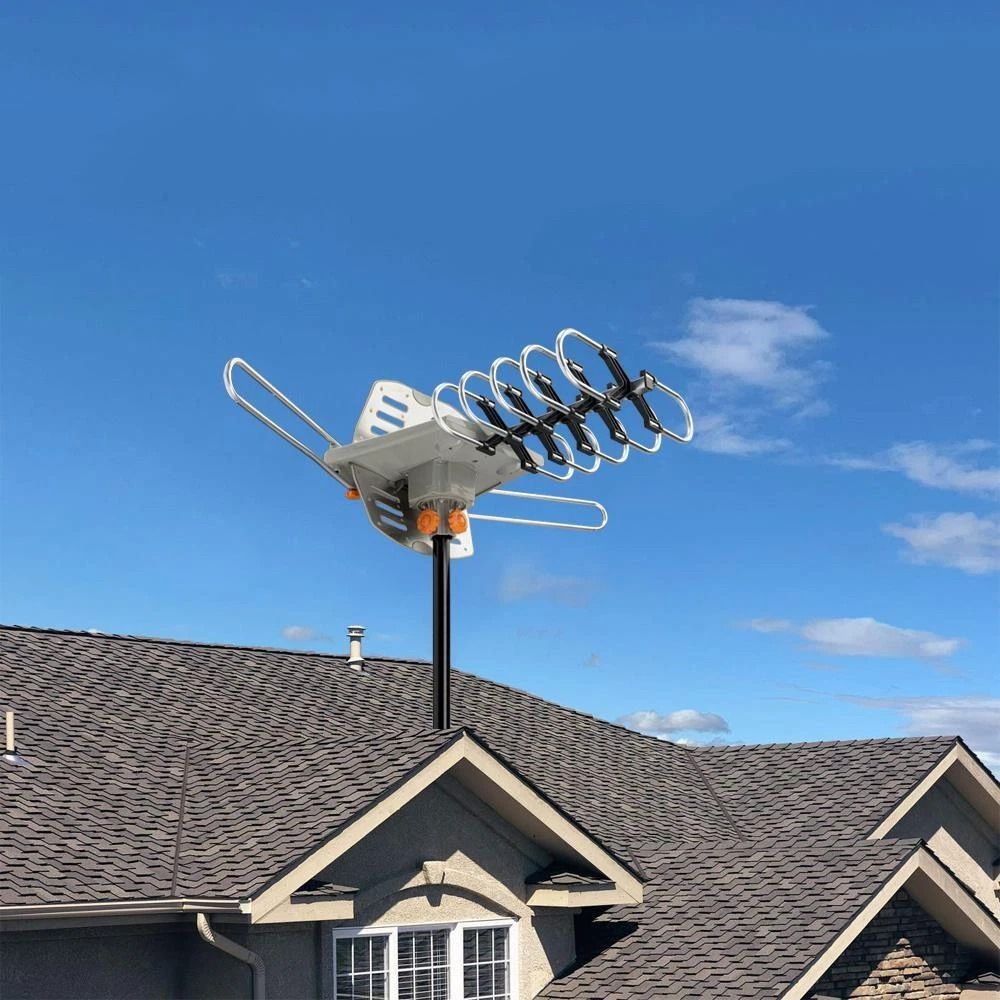 Outdoor TV Antenna Motorized 4K HDTV with Rotator and Amplification for Enhanced Signal Reception