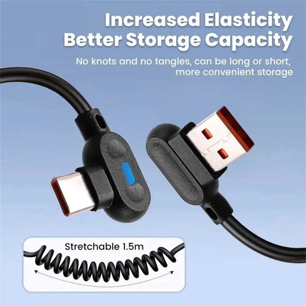 High-Speed 6A Retractable Spring USB-C Fast Charging Cable