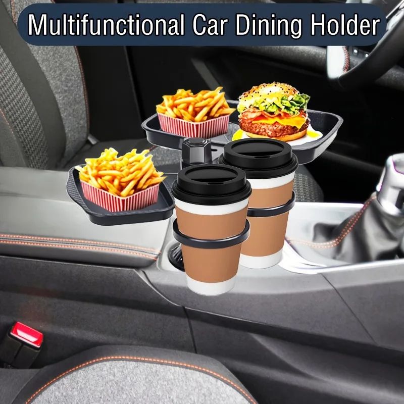 3-in-1 Car Cup Holder Tray – Expandable Rotating Food Table with 360° Adjustable Base