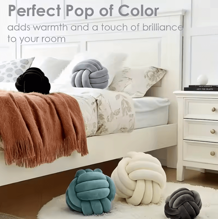 KnotEase Knotted Ball Plush Pillow – Round Aesthetic Stress-Relief Decorative Cushion for Bed & Sofa