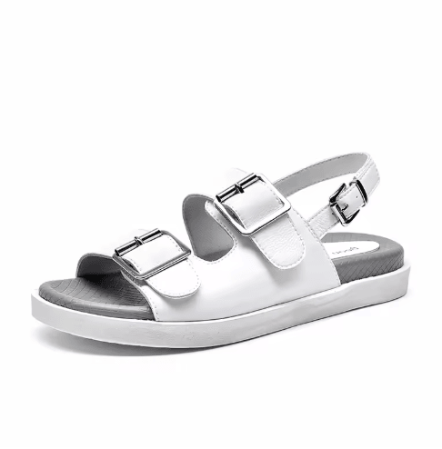 BeauToday Genuine Leather Ankle Buckle Sandals Handmade Low Heel Summer Shoes 38128