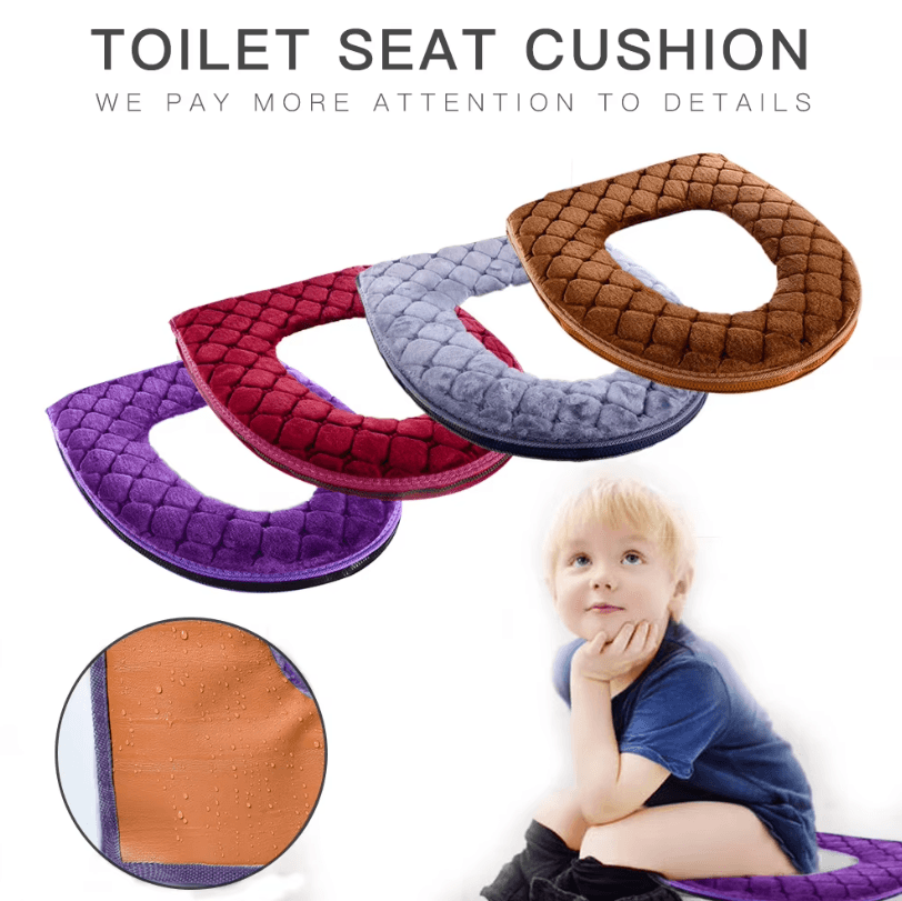 Plush Winter Warm Toilet Seat Cushion – Washable O-Shaped Toilet Lid Cover (14.57 by 17.32 in)