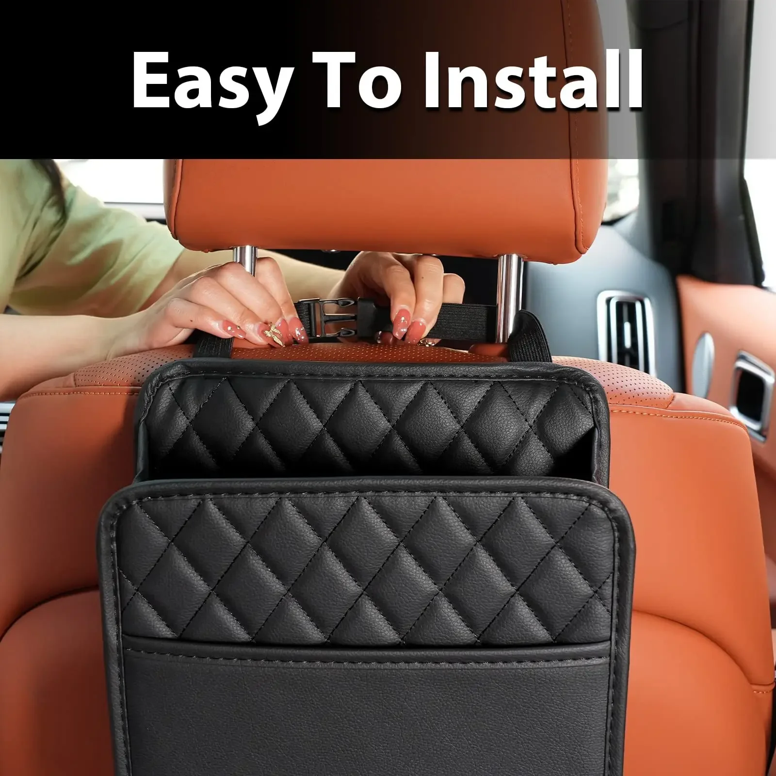 Multi functional Car Seat Back Storage Bag, Leather Storage Bag, Garbage Bag for Most Models