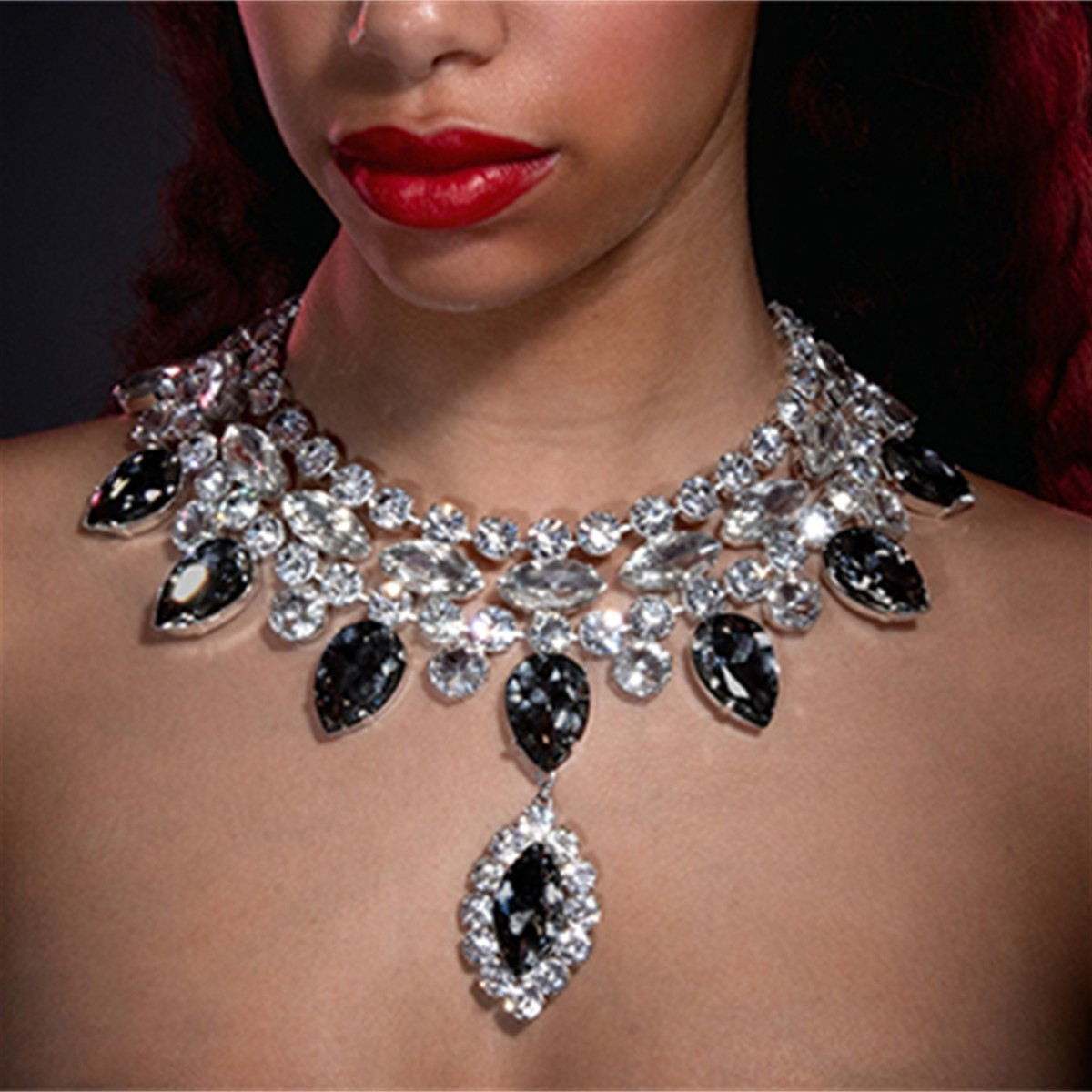 Dazzling Multi-Color Droplet Necklace, Exaggerated Personality, Wedding & Brides Diamond Collarbone Jewelry