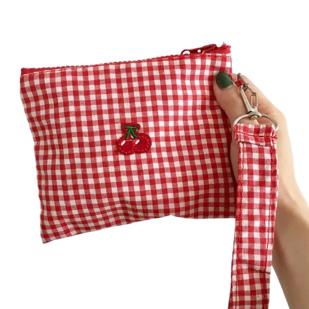Embroidered Cherry Canvas Cosmetic Bag