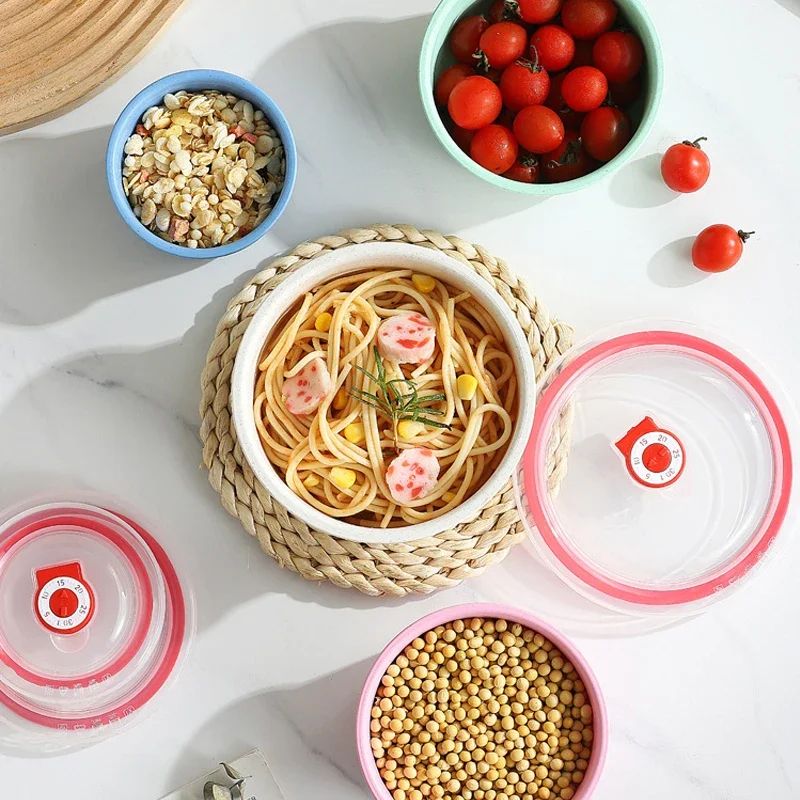 3-Piece Wheat Straw Fresh-Keeping Bowl Set – Microwave-Safe Round Lunch Boxes with Lids
