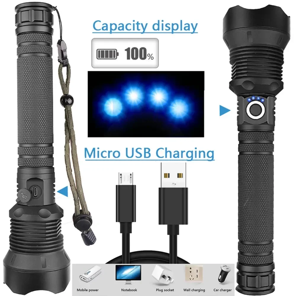 Premium USB Rechargeable Tactical Flashlight Super Bright LED Zoom Torch