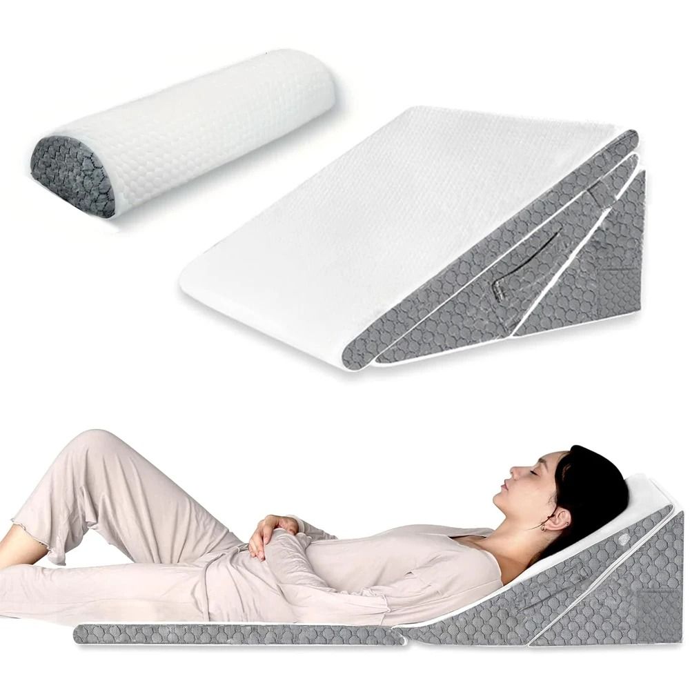 Wedge Pillow Set for Acid Reflux Snoring Back Knee Pain Adjustable Folding Triangle Pillow