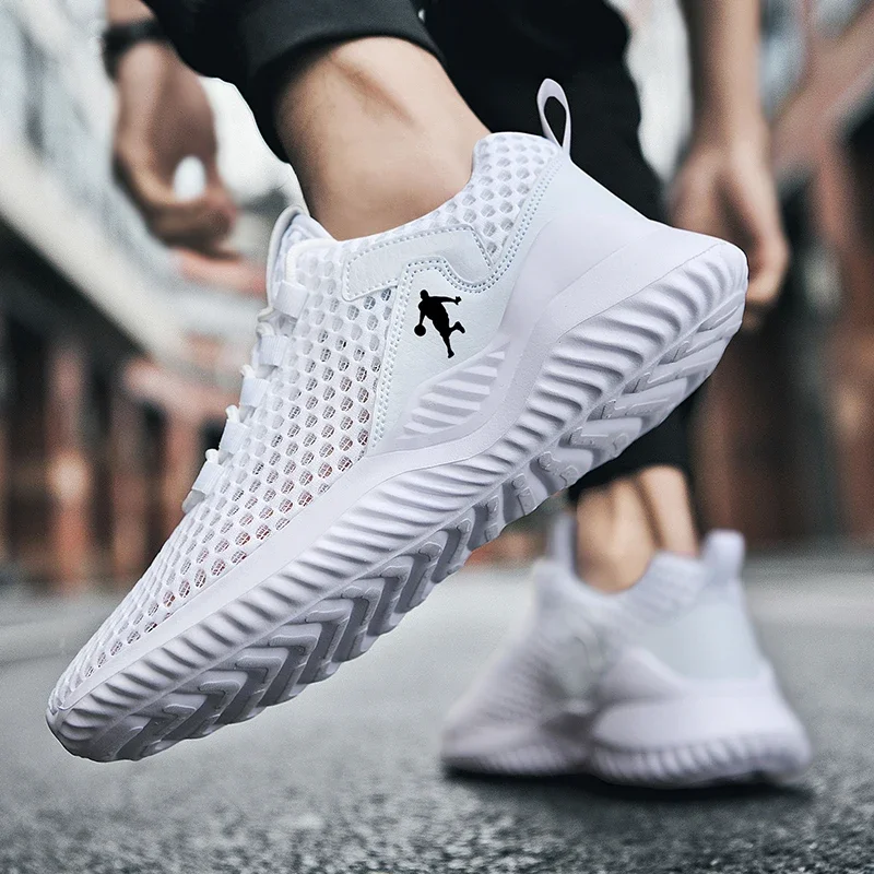 White Fashion Gym Casual Lightweight Walking Shoes, High Quality Breathable Mesh Sneakers, Plus Size Couple Footwear