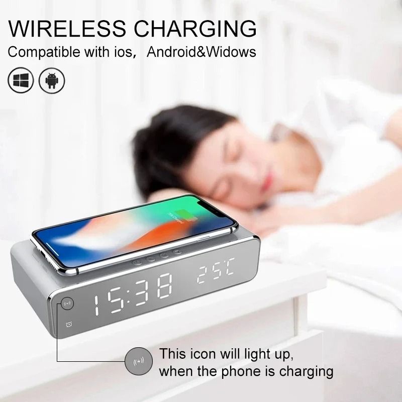 Wireless Charger Stand with Alarm Clock & LED Display