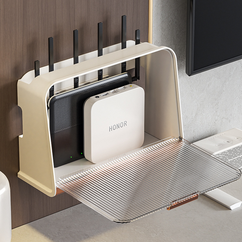 Storage Case WiFi Router Shelf with Large Capacity, Dustproof Visible Design, Smooth Edge Simple Appearance Save Space