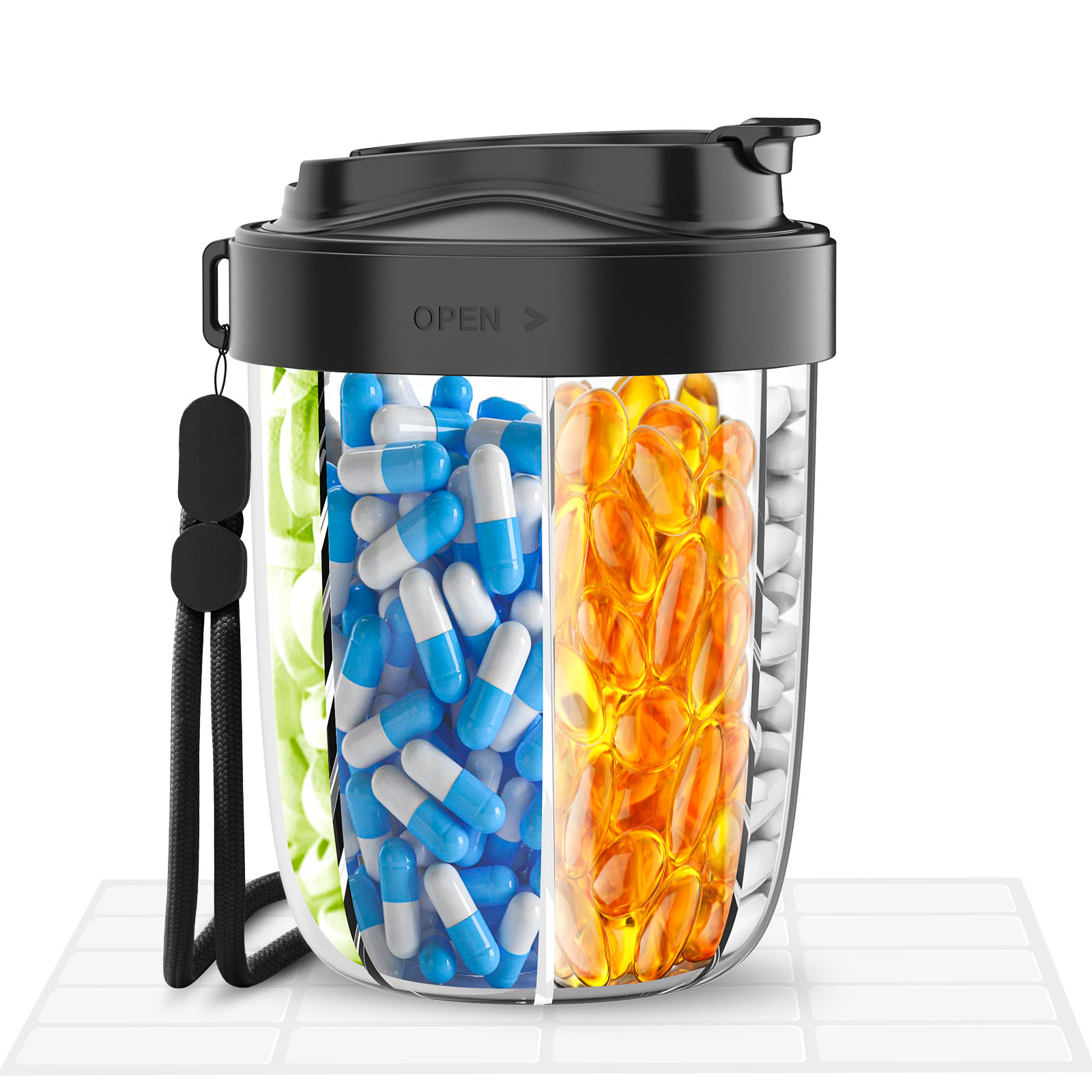 Supplement Organizer for Holding Various Vitamins, 7 Grids Large Pill Cup Bottle, Travel Pill Case Box