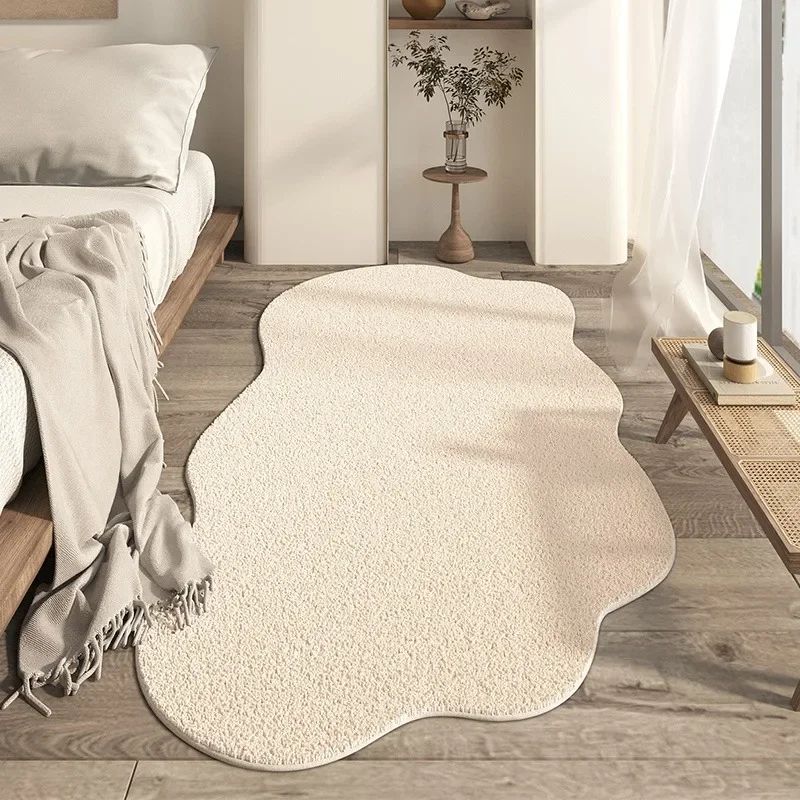 Cream Irregular Area Rug Soft Minimalist Floor Carpet Non Slip Bedroom and Living Room Decor