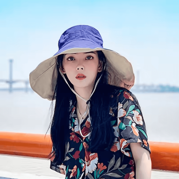Wide Brim UPF 50+ Sun Hat for Women – Foldable Anti-UV Beach & Hiking Cap (21.65–23.62 in)