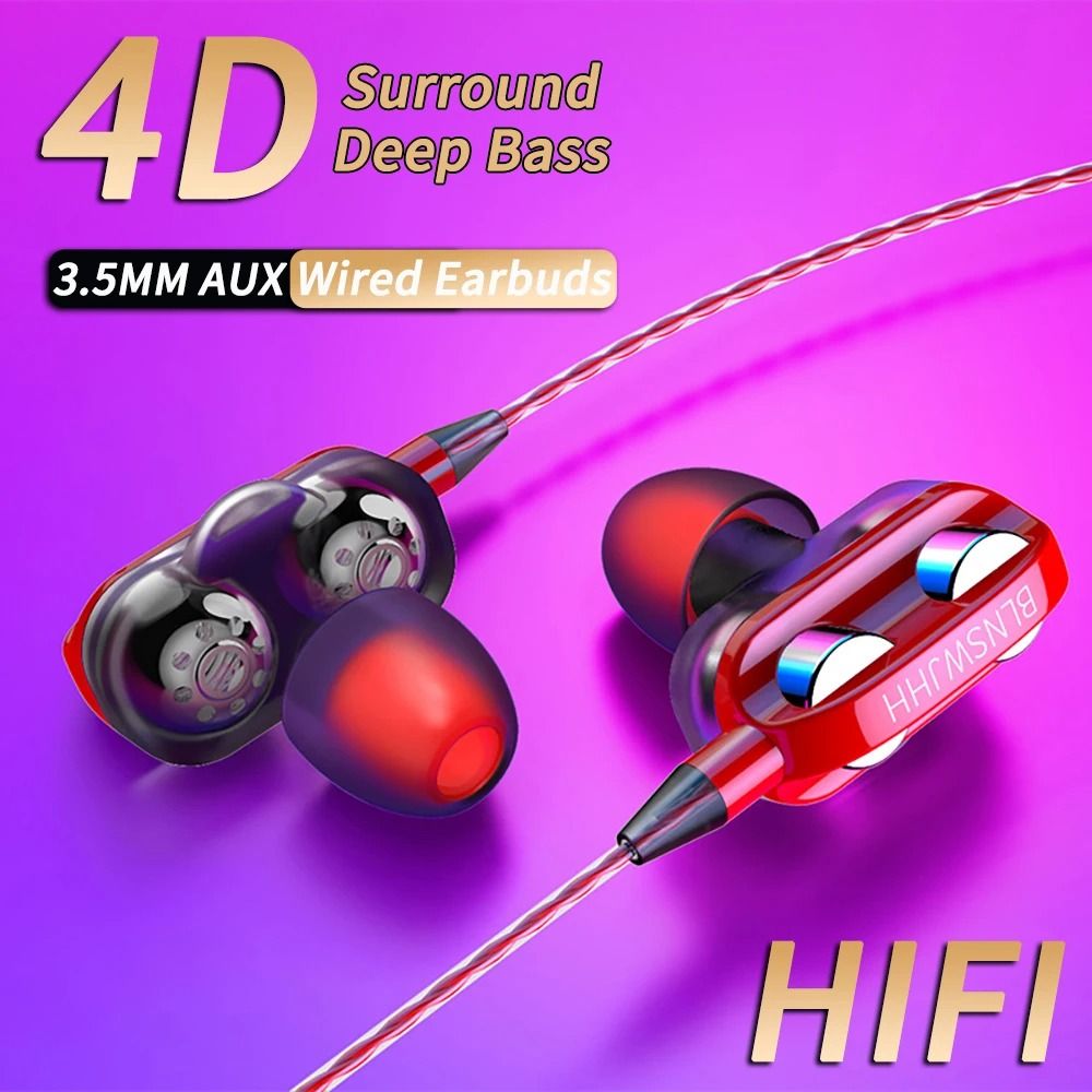 Dual Driver Wired In Ear Headphones with Noise Canceling and Built In Mic