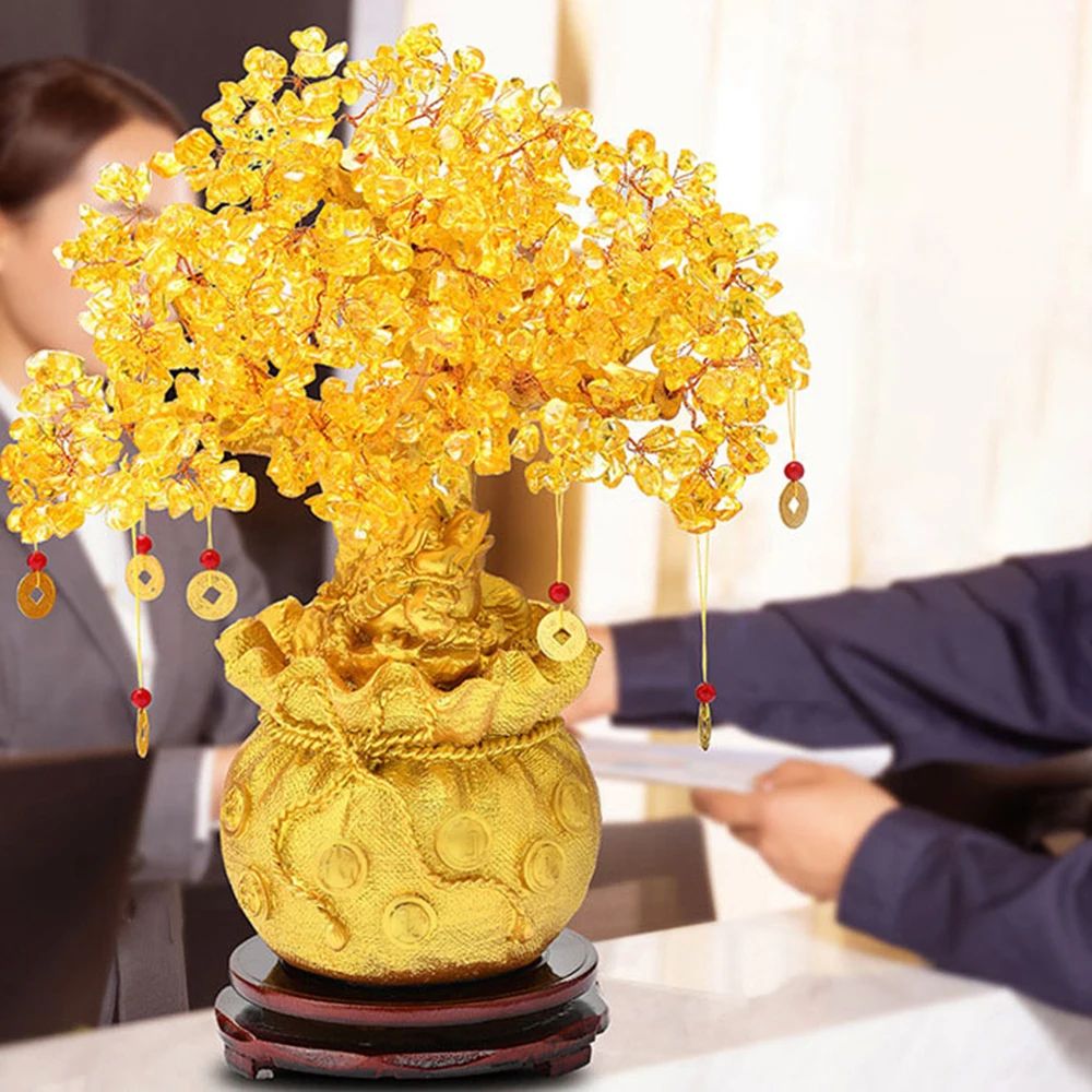 Natural Crystal Money Tree Feng Shui Decor