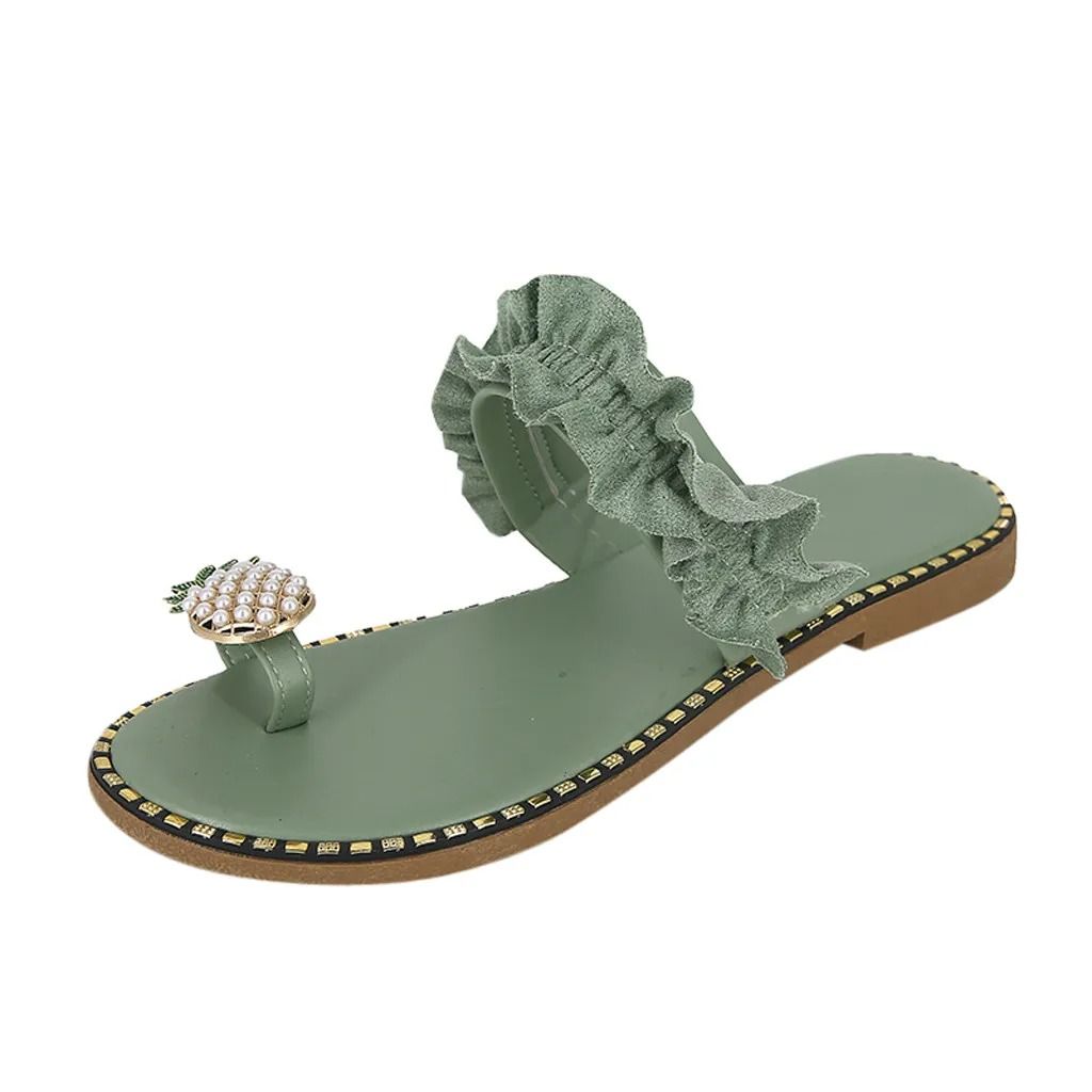 Bohemian Flat Sandals with Pineapple Pearl Accent