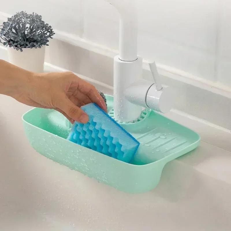 New Kitchen Silicone Sink Splash Pad, Faucet Mat Storage Rack, Bathroom Drain Basket Sponge Holder