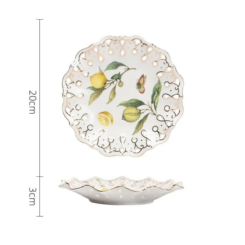European Style Lemon Pattern Ceramic Dining Set – Elegant Dinner, Steak & Dessert Plates