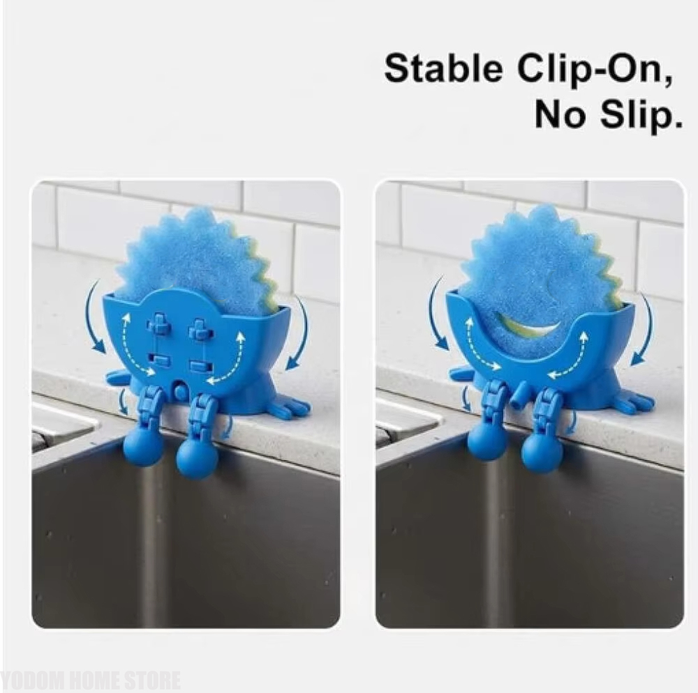 Adjustable Drain Rack Holder, Smiling Sponge Holder with Drain, Kitchen Soap Storage Organizer