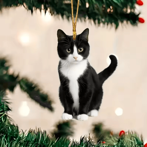 Black & White Cat Car Pendant – Cute Acrylic Plush Rearview Mirror Ornament
