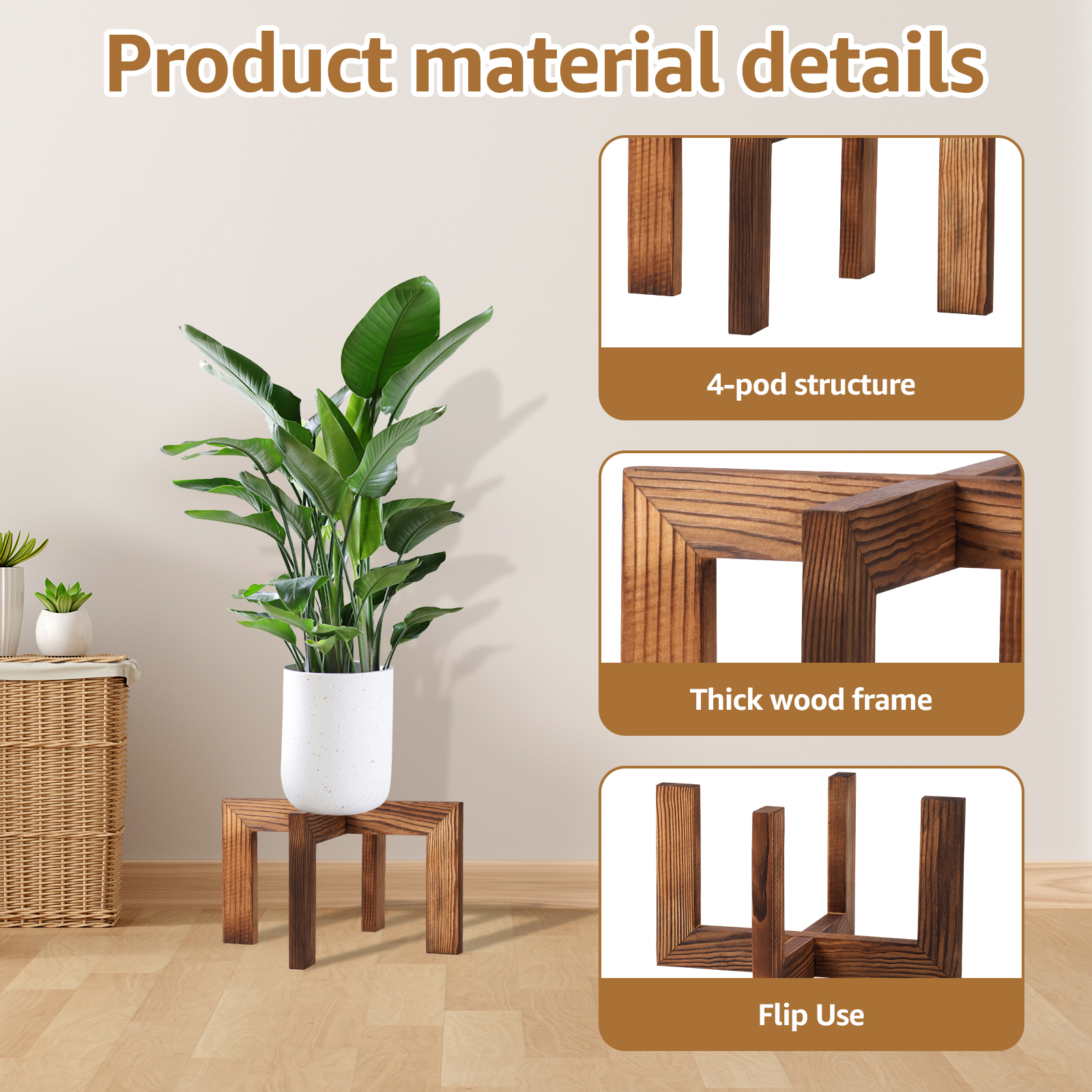 Modern Wooden Plant Stand Indoor Minimalist Flower Pot Holder for Home Decor