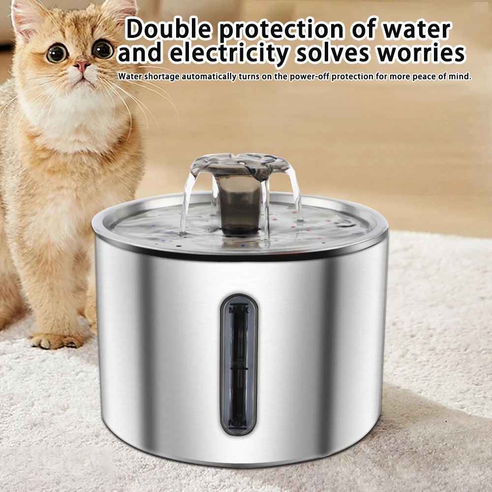 PureFlow Stainless Pet Fountain – Cat Water Fountain 2.5L Automatic Dispenser
