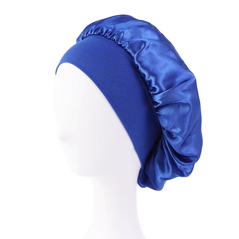 Womens Satin Wide Brim Sleep Bonnet With Elastic Band