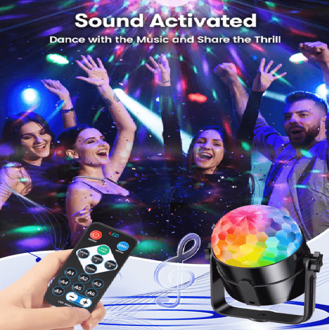 PartyPulse RGB Sound Activated Disco Ball Light with Remote Control
