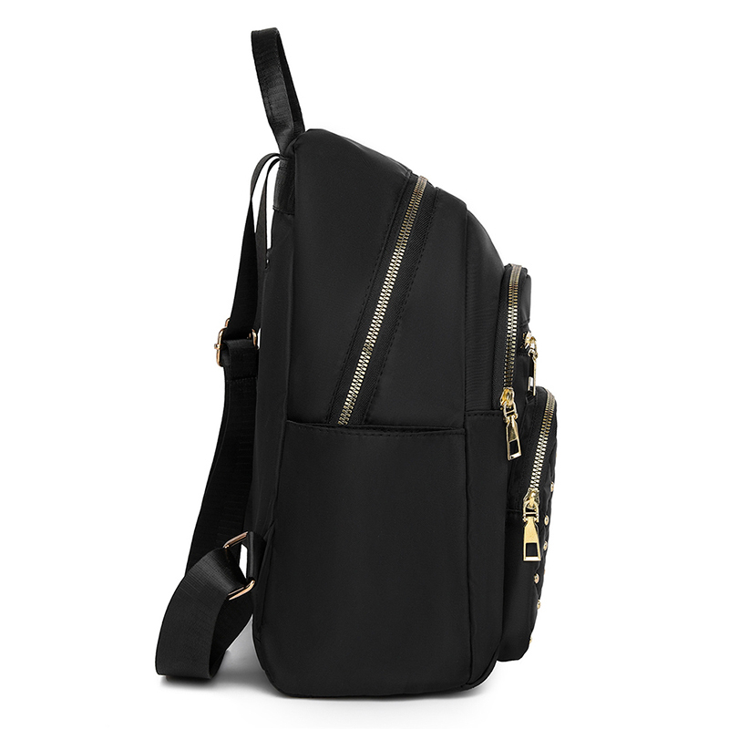 Diamond Check Embroidered Backpack Fashionable Womens Travel Bag with Riveted Detailing