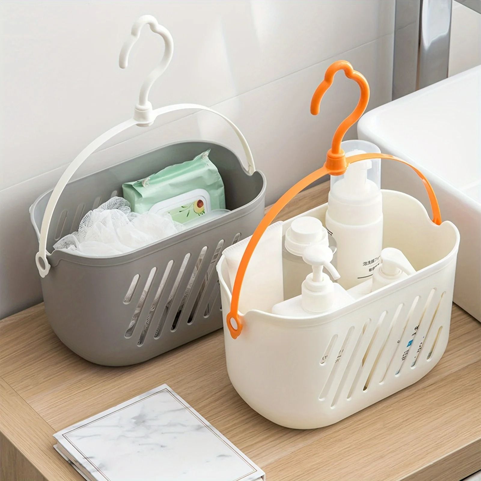 Durable Hanging Storage Basket Shower Organizer with Hooks for Bathroom and Kitchen Cleaning