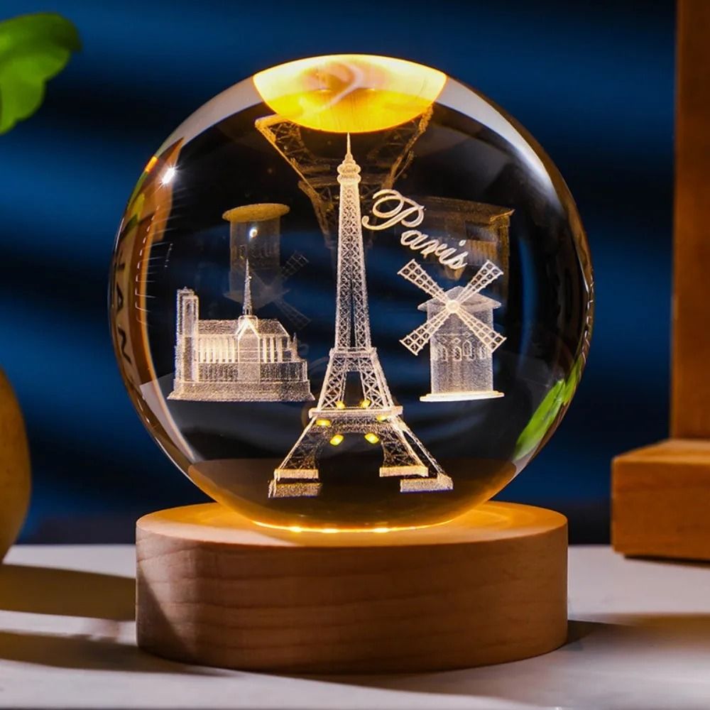 3D Laser Engraved Crystal Ball Night Light
