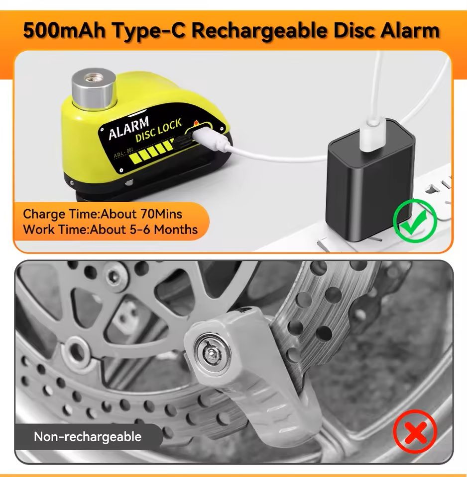 Motorcycle Alarm Disc Brake Lock 120dB Anti Theft Padlock