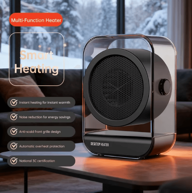 Portable Desktop PTC Ceramic Heater – Fast Heating Space Heater with Overheat Protection for Home & Office