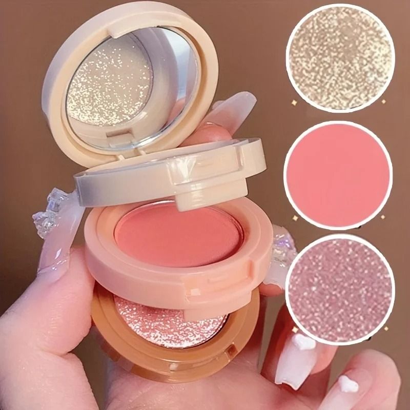 3-in-1 Professional Makeup Palette – 3-Layer Matte & Pearlescent Blush, Highlighter, and Contouring Set