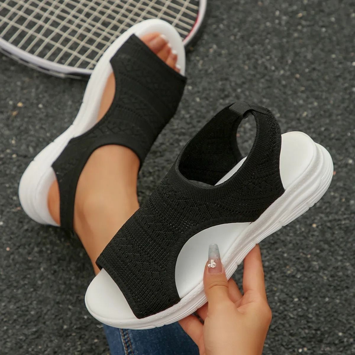 Women Knit Wedge Sandals Slip On Lightweight Summer Shoes