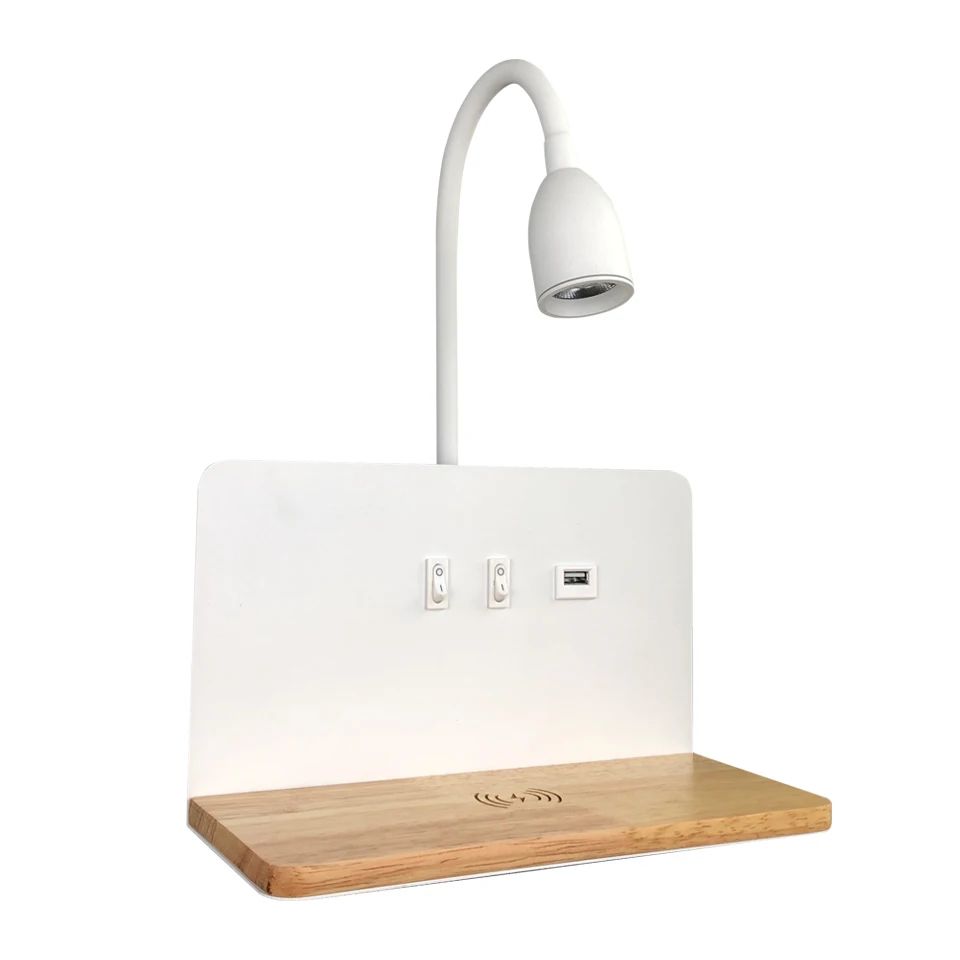 360° Rotatable USB And Wireless Charging LED Wall Lamp