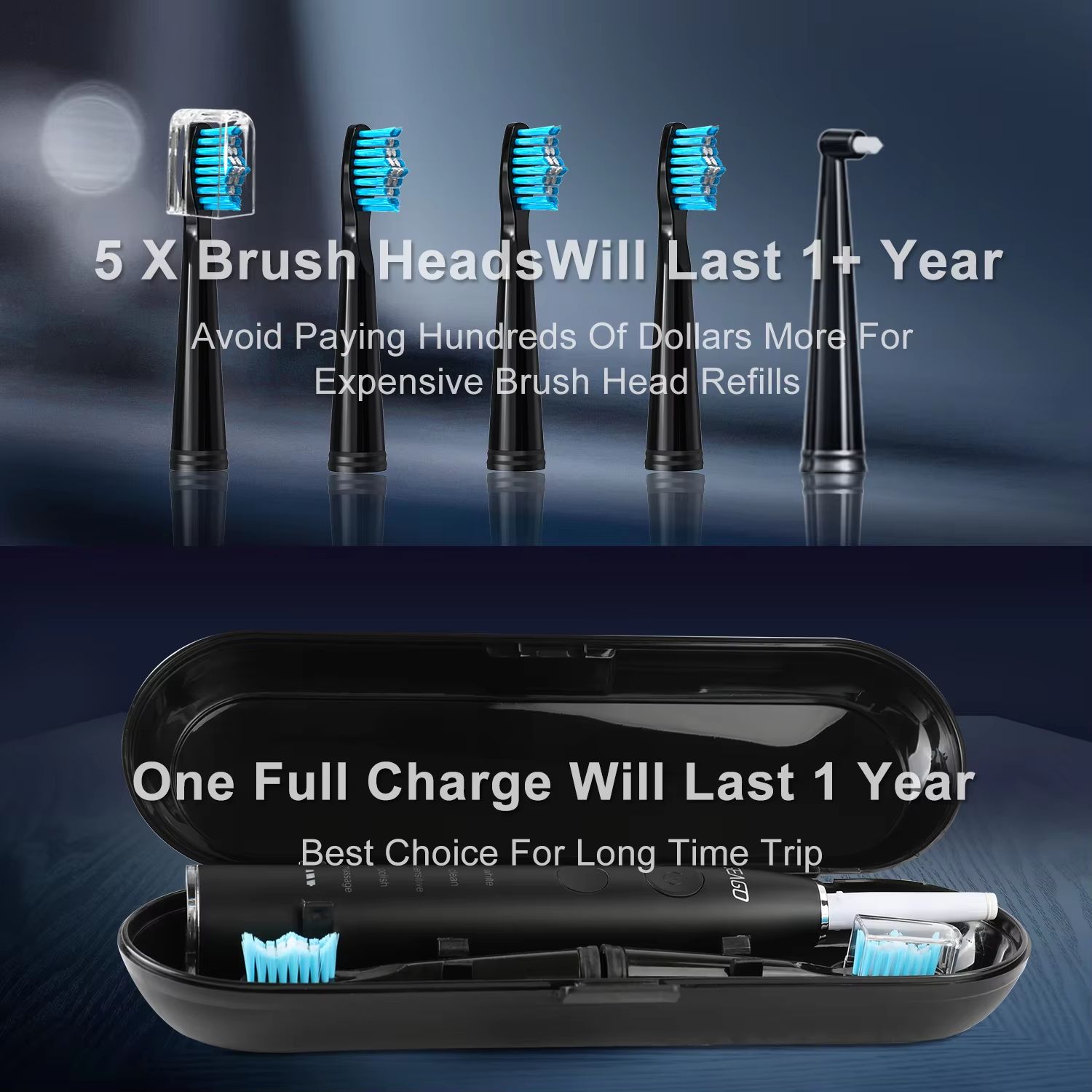 Seago Sonic Electric Toothbrush – USB Rechargeable with 360-Day Battery & Travel Case