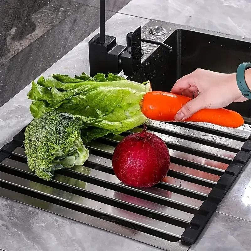 304 Stainless Steel Sink Drain Rack – Foldable Telescopic Dish Rack & Kitchen Drain Basket