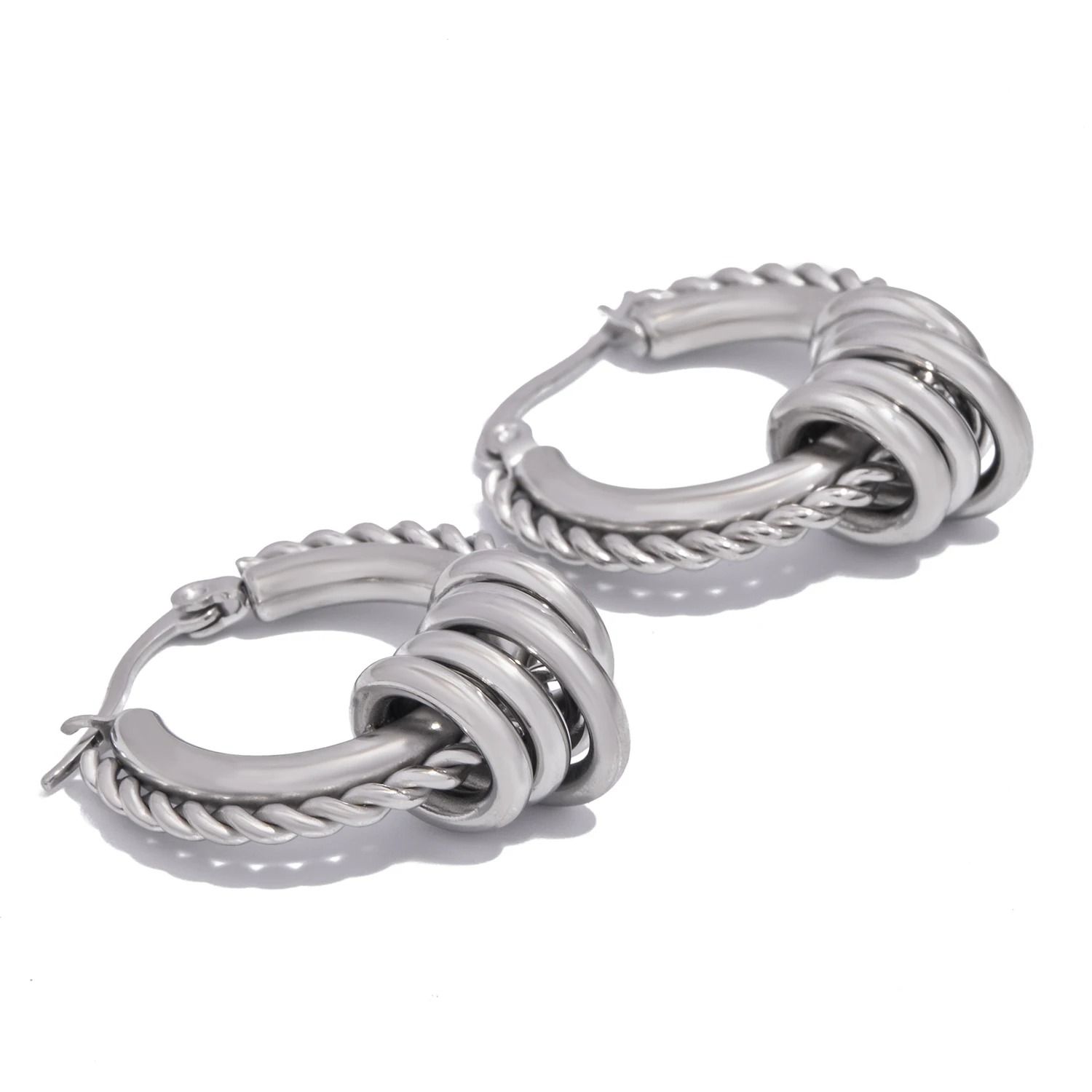 Multilayer Circle Twist Earrings Gold Plated Stainless Steel Statement Earrings