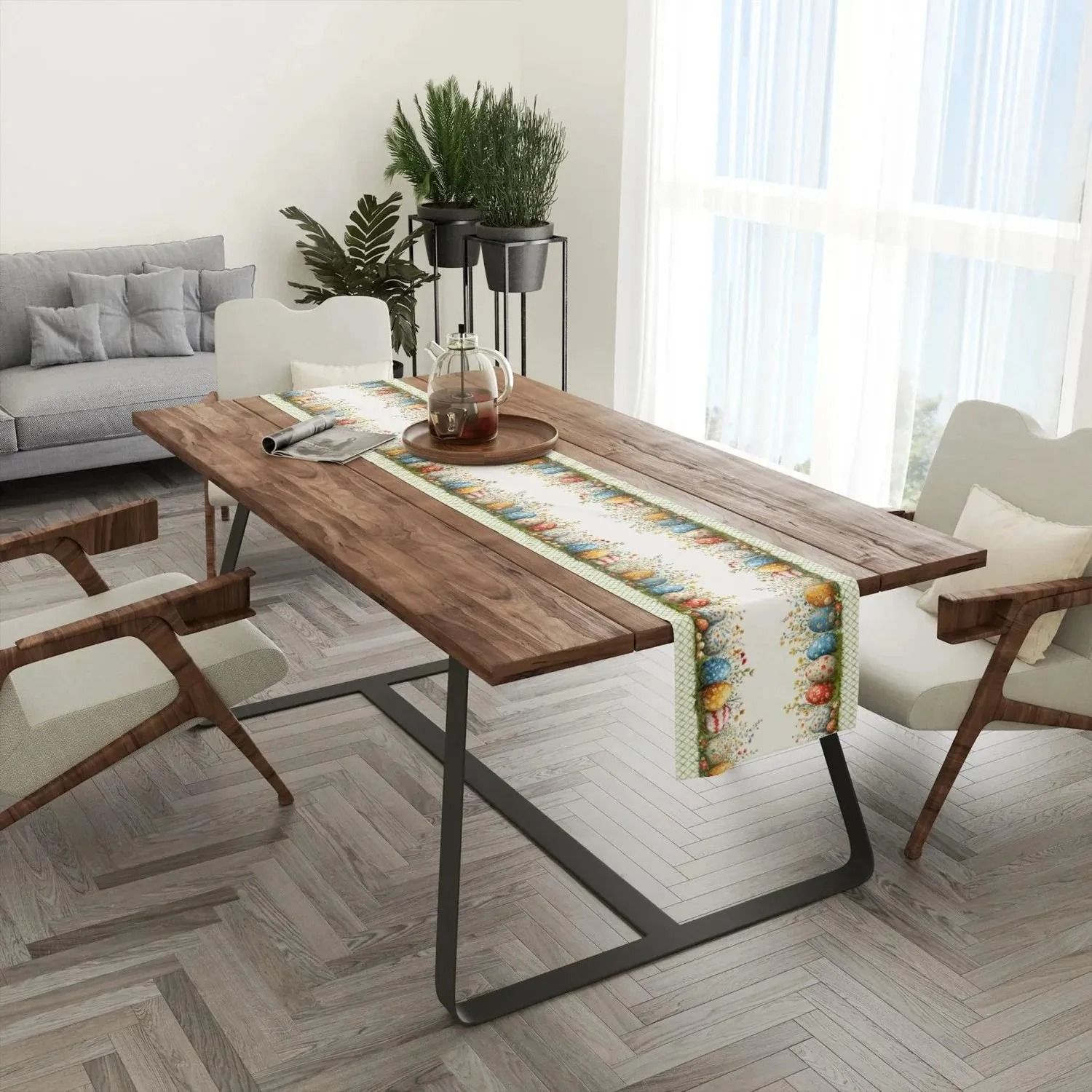 Scandinavian Garden Easter Egg & Plaid Table Runner