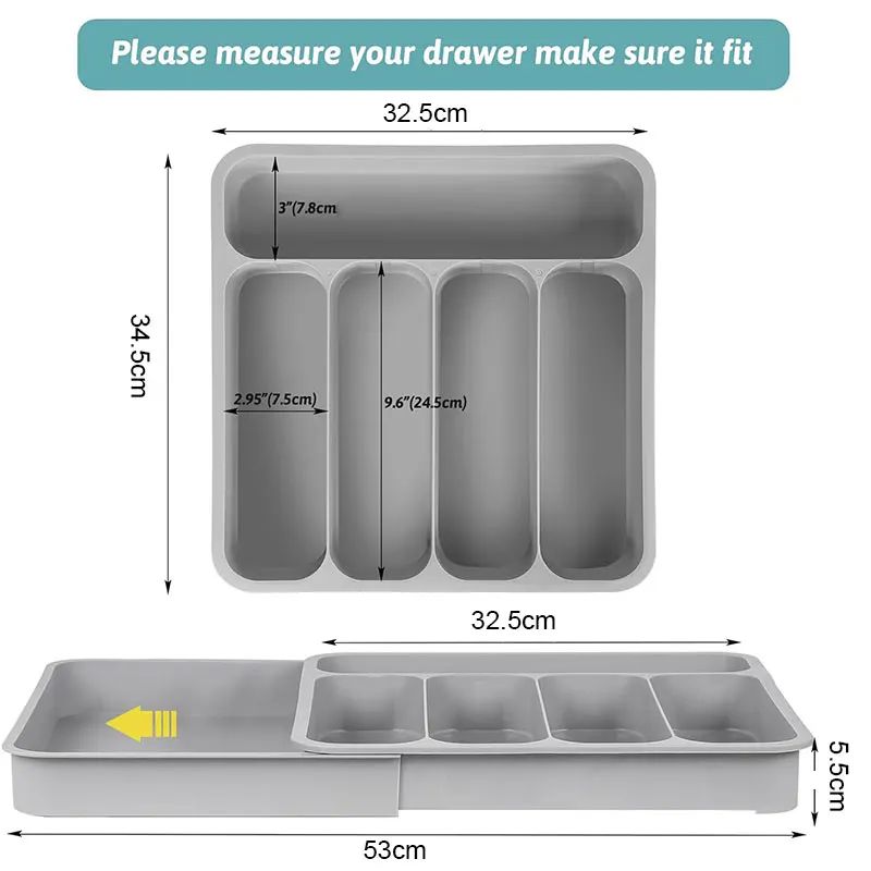 Expandable Cutlery Drawer Organizer – Adjustable Kitchen Utensil Tray with 6 Compartments